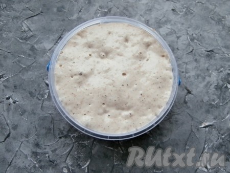 Закваска должна быть сильная (моей - 1 месяц) и на пике, то есть после подкормки закваска должна запузыриться и увеличиться в 2-3 раза.
