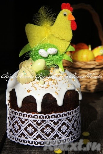 Готовую глазурь слегка остудить, а затем нанести на верхушку куличей. Сразу посыпать цветной посыпкой или украсить по желанию.