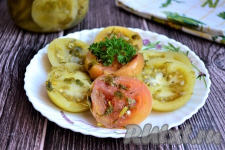 Маринованные зелёные помидоры без закатки