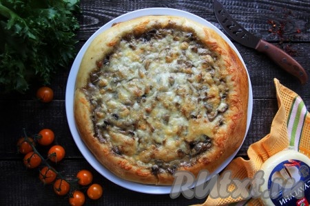 Вот такая красивая, пышная, ароматная пицца получилась.