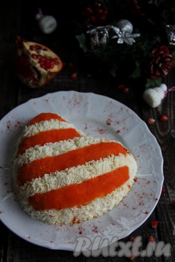 Вот такой красивый, яркий и очень вкусный тематический салат "Сердца тигра" получился у меня. Весёлого вам Нового года!