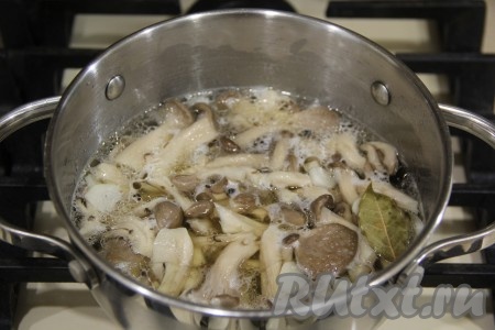 Снова дать маринаду закипеть, а затем варить вешенки на медленном огне в течение 20 минут.