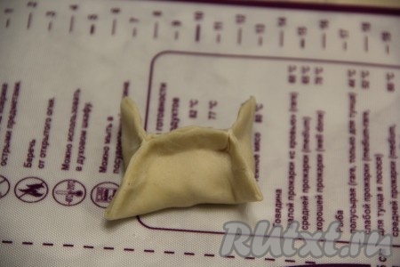 Скрепить противоположные края кружочка теста, как на фото.