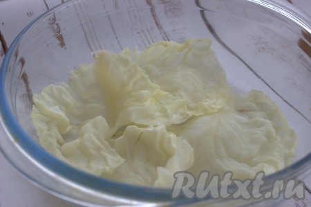 Часть отложенных листьев капусты выложить на дно жаропрочной формы.