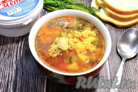 Рассольник с булгуром и солёными огурцами