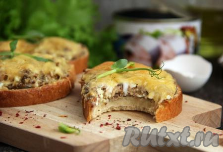 Запекать бутерброды с сайрой и яйцами в разогретой духовке минут 15-20 при температуре 180 градусов (до полного расплавления сыра). Затем вкусные, аппетитные, сытные бутербродики переложить на тарелку и подать к столу.
