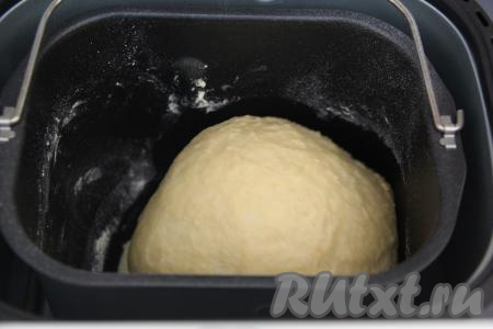 Включить хлебопечку и следить за формированием колобка, чтобы тесто не было жидковатым. Во время формирования колобка мне пришлось дополнительно добавить ещё 50 грамм муки. Колобок получился пластичным и мягким. По звуковому сигналу добавить изюм. После этого крышку хлебопечки до звукового сигнала не открывать.