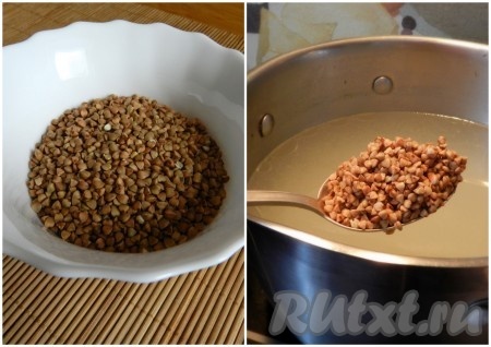 Гречку помыть и всыпать в бульон, довести до кипения, уменьшить огонь и варить до готовности 15-20 минут.