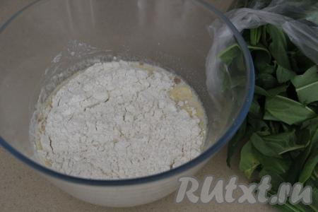 Всыпать частями просеянную муку, замешивая мягкое и нежное дрожжевое тесто.