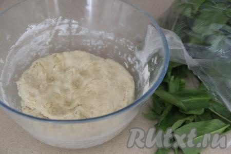 Тесто в миске, накрыв полотенцем, перенести в тёплое место на 1 час.
