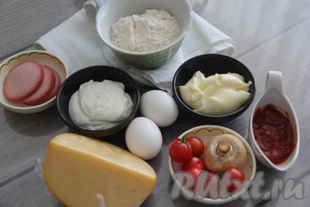 Подготовить продукты для приготовления на сковороде пиццы "Минутка". 