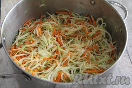 Перемешать овощи с маринадом и оставить при комнатной температуре часа на 2. За это время овощи нужно несколько раз перемешать.