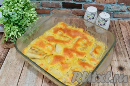 Я запекала 25 минут, а последние 5 минут подрумянила филе на режиме "Гриль", получилась аппетитная, золотистая корочка.