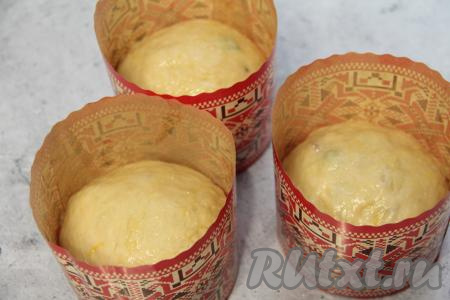 Выложить тесто в формы, заполняя их на 2/3 объёма, и оставить его на 1 час в тёплом месте.