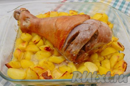 Голень индейки с картошкой в духовке