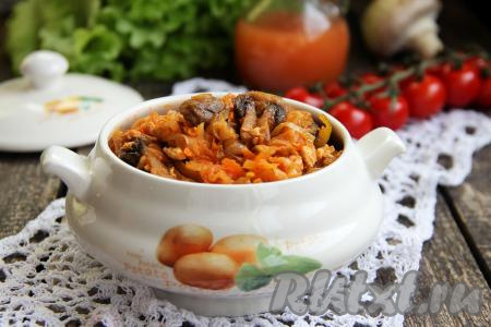 Капуста, тушёная с фаршем и грибами