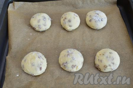 Поставить сырники с изюмом в разогретую до 180 градусов духовку и запекать в течение 30 минут. Сырники заметно округлятся.