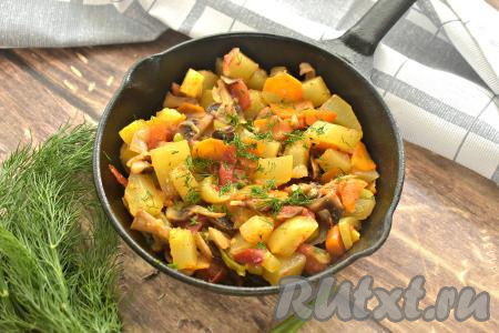 Кабачки, тушёные с грибами и овощами