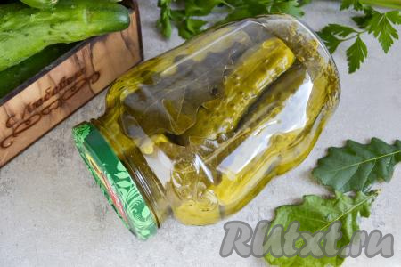 Огурцы, маринованные с дубовыми листьями, получаются плотными, хрустящими, вкусными. Зимой эти огурчики станут отличным дополнением к различным блюдам.