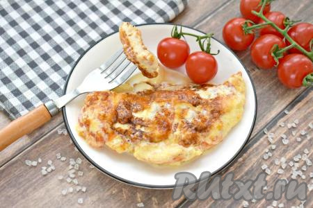 Готовое блюдо достаём из духовки. Очень вкусные, сытные, ароматные кусочки куриного филе, запечённые с помидорами, покрытые румяной корочкой из майонеза и сыра, подаём к столу горячими, дополнив гарниром или свежими овощами.