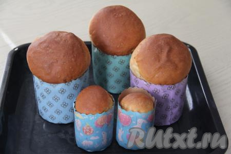 Пасхальные куличи с курагой выпекать в разогретой духовке при температуре 190 градусов минут 40. Готовность проверить, проколов кулич сверху сухой деревянной шпажкой (если шпажка останется сухой после прокалывания кулича, значит доставайте выпечку из духовки). Продолжительность выпечки зависит от размеров куличей и особенностей вашей духовки.