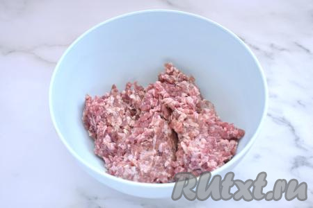 Для приготовления этих котлет можно взять фарш из любого мяса (например, из свинины, курицы, индейки или говядины). Для получения фарша я пропустила через мясорубку в миску кусочки свинины.