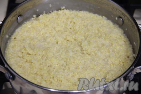 После закипания воды, уменьшив огонь, варить кашу минут 25-30 (до полного испарения воды и мягкости пшена).&nbsp;