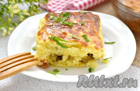 Картофельная запеканка с курицей и грибами в духовке