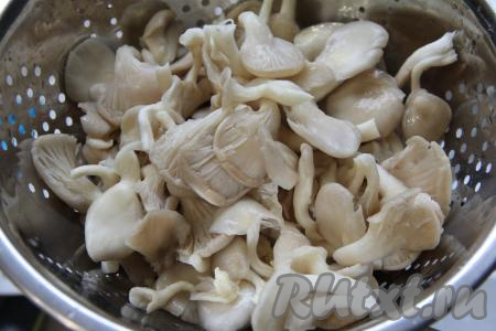 Прежде всего нужно разобрать вешенки на отдельные грибочки, срезав основную ножку. Тщательно промыть вешенки под проточной водой, убирая с грибов загрязнения.