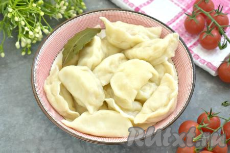 Готовые вареники с картошкой и беконом достаём из кастрюли, раскладываем по тарелкам и в горячем виде подаём к столу, дополнив сметаной или любимым соусом. Сытно и очень вкусно, попробуйте!