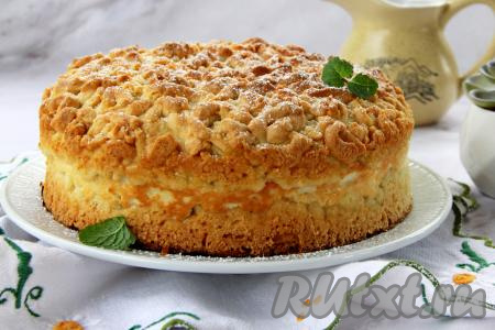 Снять бортики формы, переложить пирог на тарелку.&nbsp;