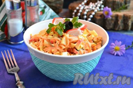 Салат из крабовых палочек с морковью по-корейски и яйцами