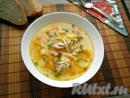 Куриный суп с макаронами и картошкой с зажаркой