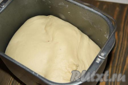 Можно сделать замес теста вручную: соединить в глубокой миске подошедшие дрожжи, растопленное масло, яйцо, ванильный сахар и растительное масло, слегка перемешать, а затем всыпать соль и, постепенно подсыпая муку, замесить мягкое и нежное тесто, оставить его в миске, накрыв пищевой плёнкой, часа на 1,5-2 (тесто хорошо поднимется).