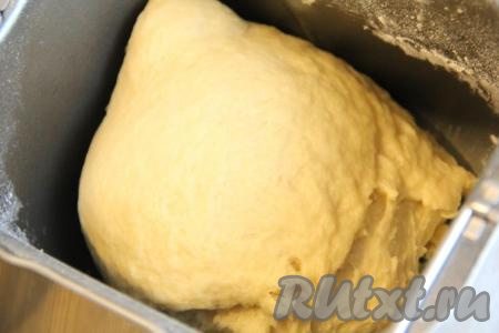 Можно замесить тесто и руками, для этого в глубокой миске соединить оставшееся тёплое молоко, ожившие дрожжи, растительное и не горячее растопленное сливочное масло, соль, сахар, ванильный сахар и яйца, слегка перемешать, затем, всыпая муку, замесить нежное и мягкое тесто. Тесто оставить в миске часа на 1,5-2, накрыв миску полотенцем. Тесто хорошо поднимется.