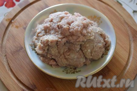 Для приготовления фарша пропускаем через мясорубку нарезанное на кусочки мясо и очищенную луковицу, солим, перчим по вкусу, добавляем специи и тщательно перемешиваем. Фарш готов.