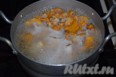 После закипания уменьшаем огонь и варим лисички 20 минут.