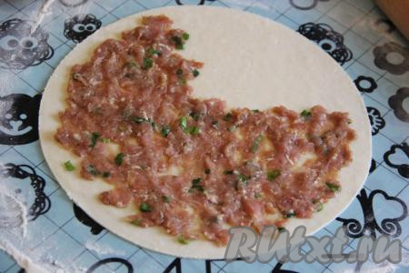 Выложить фарш тонким слоем, как на фото.