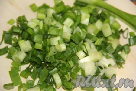 Зелёный лук вымыть и мелко нарезать.