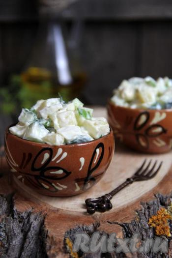 Вот такой простой, нежный и вкусный картофельный салат с огурцами получился.