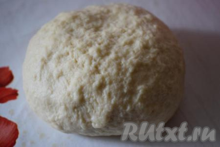 Затем тесто перекладываем на стол, присыпанный мукой, и замешиваем его руками в течение&nbsp;10 минут. Тесто должно получиться по консистенции плотным, крутым и не липнущим к рукам. На этом этапе тесто будет не однородным, ноздреватым.