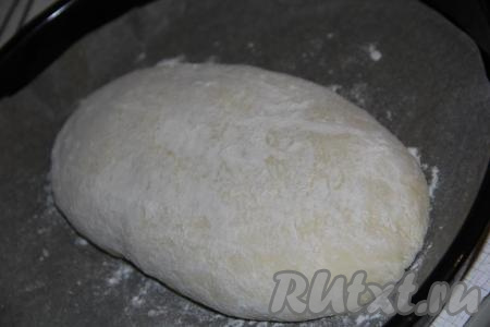 Переложить хлеб на противень, застеленный пергаментом, и оставить на 30 минут под полотенцем.