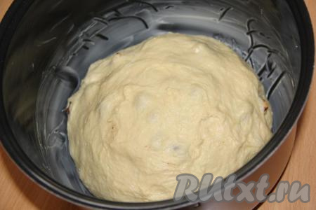 Выложить тесто в чашу и, прикрыв полотенцем, оставить на 1 час.