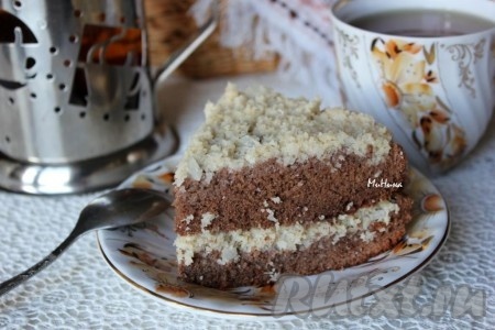 Ароматный, сочный шоколадный торт с кокосовой стружкой готов.
