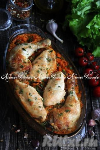 Рецепт курицы, запечённой с рисом в духовке