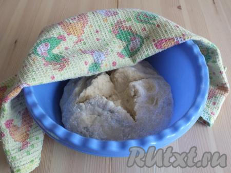 Тесту придайте форму шара, уложите в миску. Сверху сделайте крестообразный разрез. Накройте полотенцем, перенесите в тёплое, без сквозняков, место и оставьте на 2 часа. Мне нравится для подхода тесто ставить в микроволновую печь.