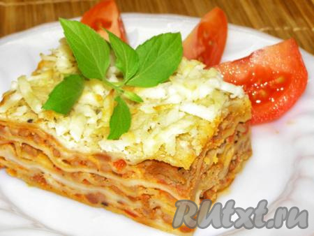 Подавать блюдо лучше горячим, дополнив овощами и свежей зеленью. Мягкая, аппетитная, сытная и очень вкусная лазанья болоньезе с соусом бешамель несомненно понравится многим!