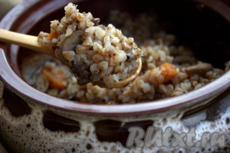 Ароматную, очень вкусную гречку, приготовленную с шампиньонами в горшочках в духовке, подавать в горячем виде, дополнив соленьями или салатом из свежих овощей.