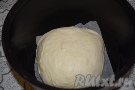 Отправляем замешанное тесто в выключенную мультиварку на расстойку (чашу мультиварки не включаем!). Закрываем крышку мультиварки и оставляем в ней тесто на 1 час.