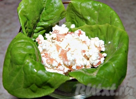 На дно креманки  выложить смесь из рикотты и рыбы.